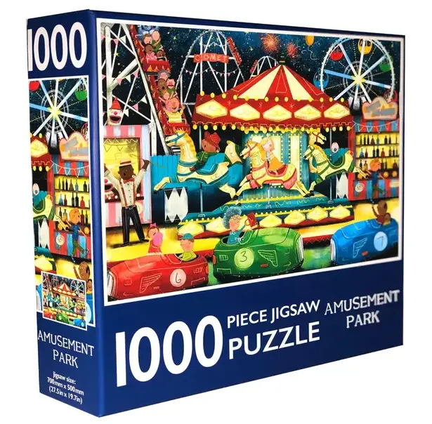 1000-Piece Amusement Park Jigsaw Puzzle – Vibrant Theme Park Illustration 1