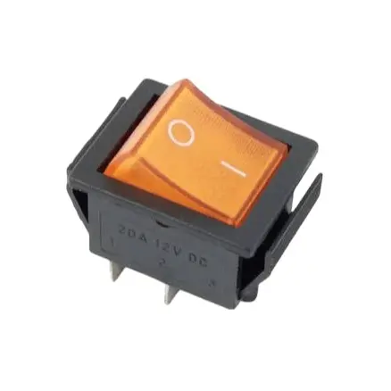 12V 20A Square Rocker Switch – Black Housing With Amber Led, 4-Pin 1