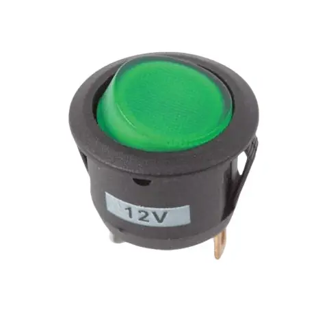 12V Round Black Rocker Switch – 3-Pin, Green Led Indicator 1