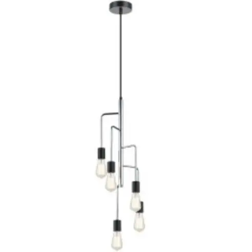 5-Light Chrome-And-Black Chandelier – Modern Multi-Bulb Ceiling Fixture 1