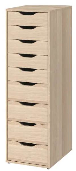 9-Drawer White & Oak-Effect Storage Unit – Compact Vertical Organizer, Alex Design 1