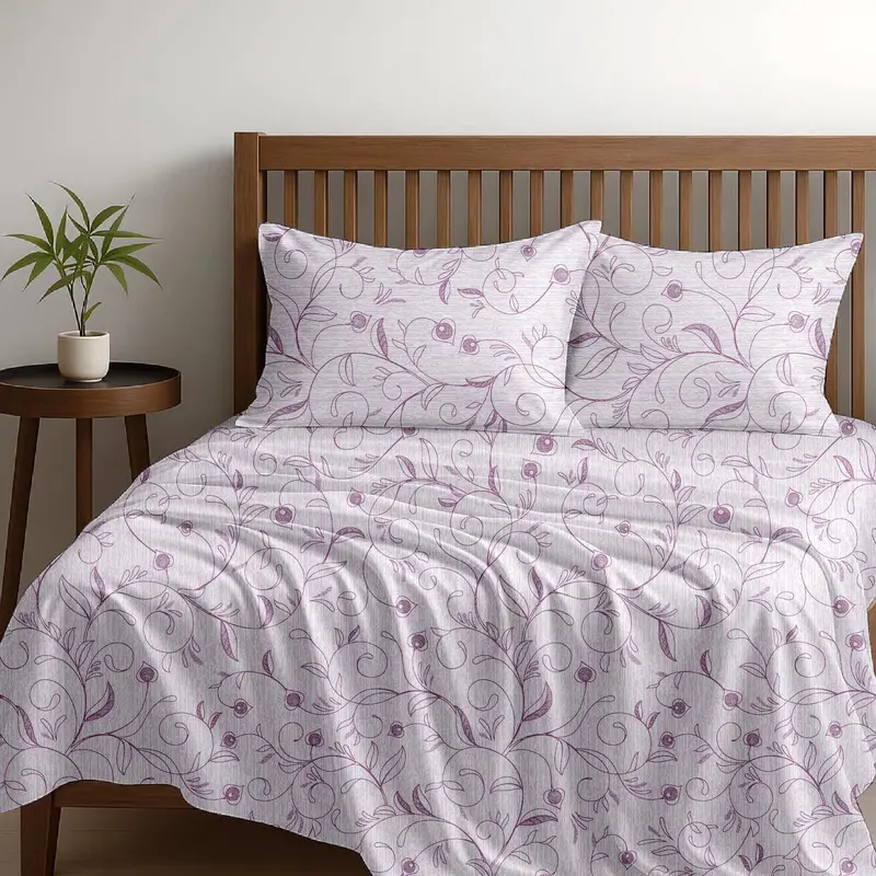 Alaria Botany-Inspired Printed Cotton Bed Sheet Set – Full/Queen Size 1