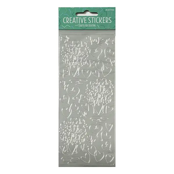 Arbee Silver Heart & Bouquet Sticker Set – Decorative Craft Adhesive Sheets 1