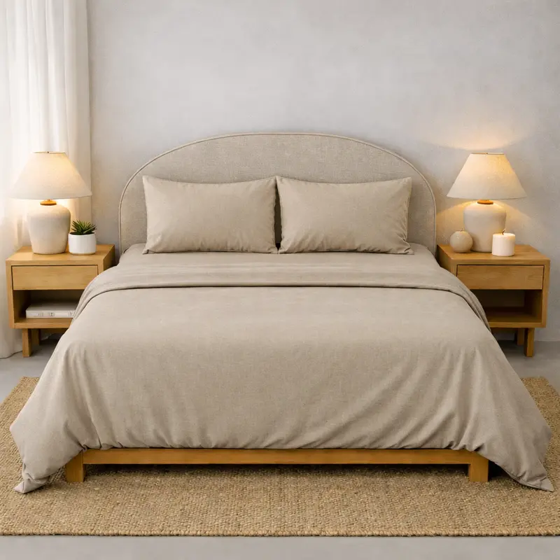 Athena Double Microfibre Bed Sheet Set In Light Beige – Soft, Durable & Quick-Drying 1