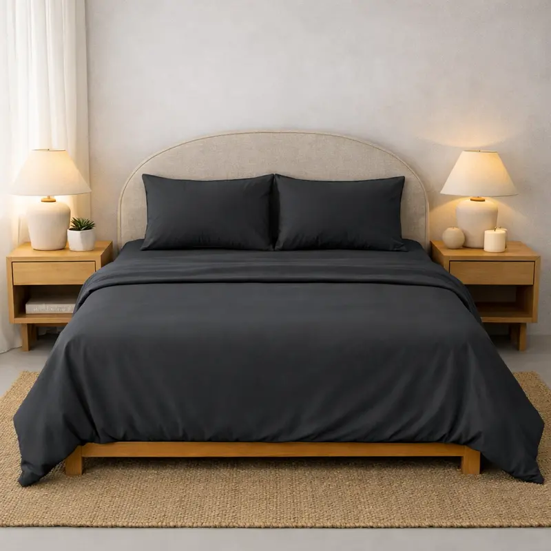 Athena Microfibre Bed Sheet Set – Double Size In Deep Charcoal 1