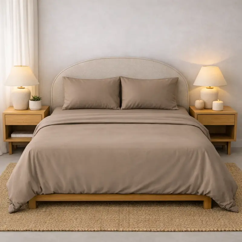 Athena Microfibre Bed Sheet Set – Double Size In Warm Taupe 1