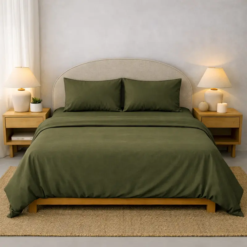 Athena Olive Microfibre Bed Sheet Set – Smooth Texture & Wrinkle-Resistant Finish 1