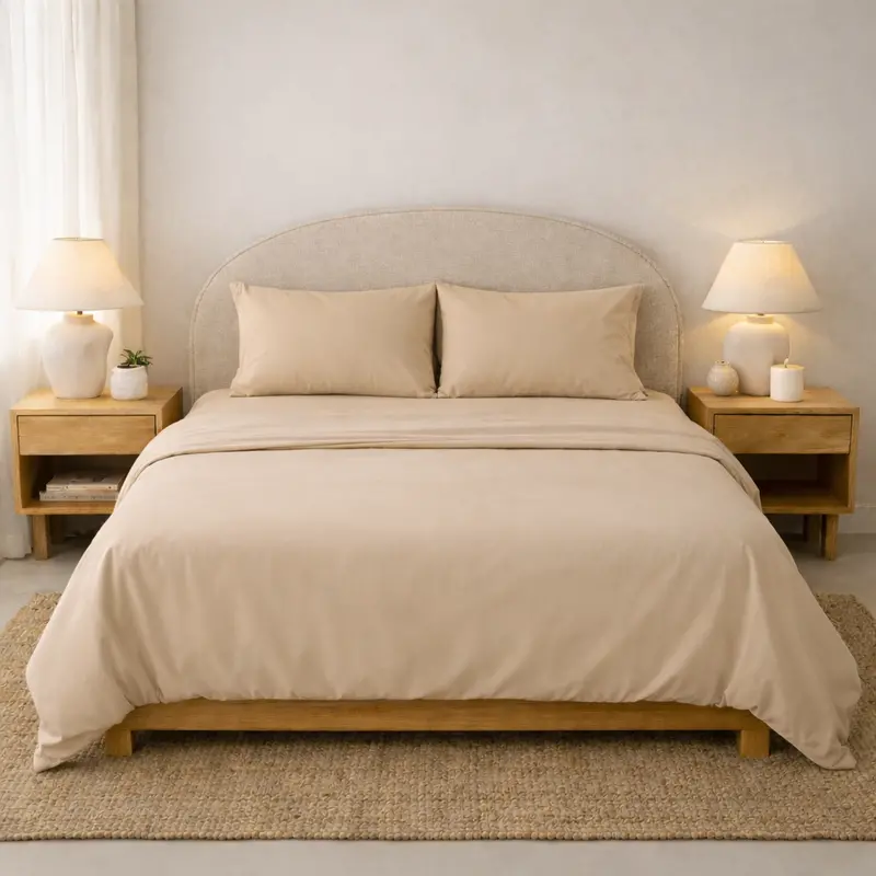 Athena Queen Microfibre Bed Sheet Set In Beige – Premium Microfibre With Smooth Sheen 1