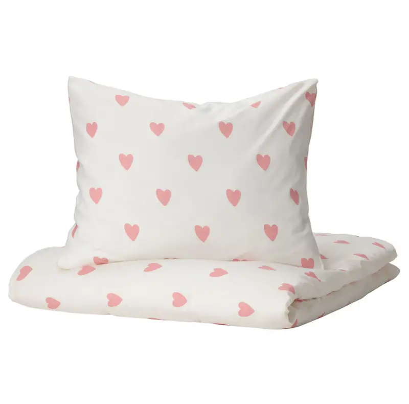 Barndröm Kids’ Duvet Cover And Pillowcase Set With Heart Print, White And Pink, 150X200 Cm + 50X60 Cm 1