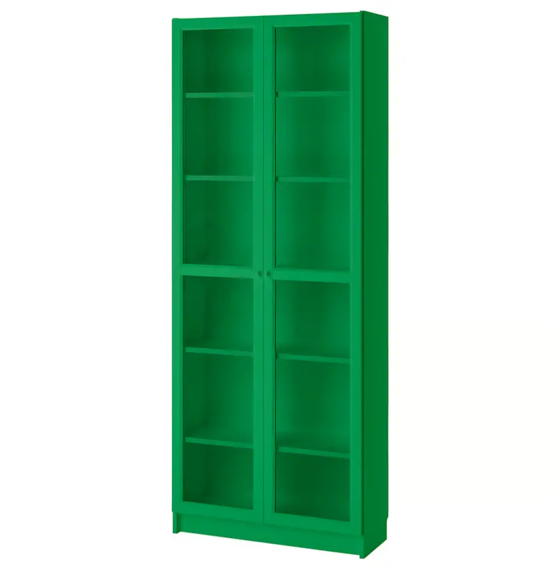 Billy Glass-Front Bookcase In Emerald Green – 31.5" W X 12" D X 79.5" H 1