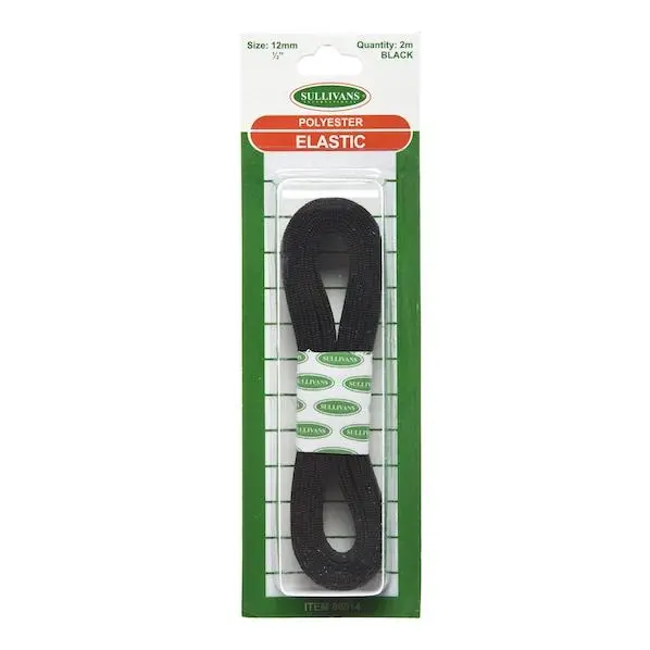 Black Woven Elastic By Sullivan – 12Mm Width, 2-Metre Length 1