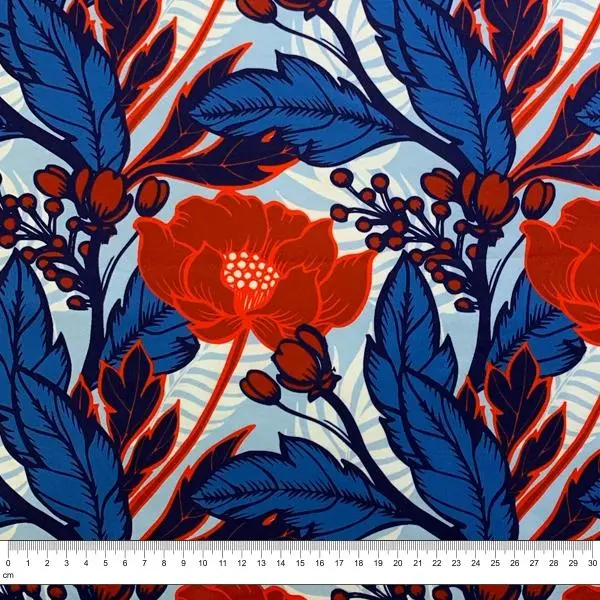 Blue Floral Printed Jersey Fabric – 150Cm Width, Stretch Knit For Apparel 1