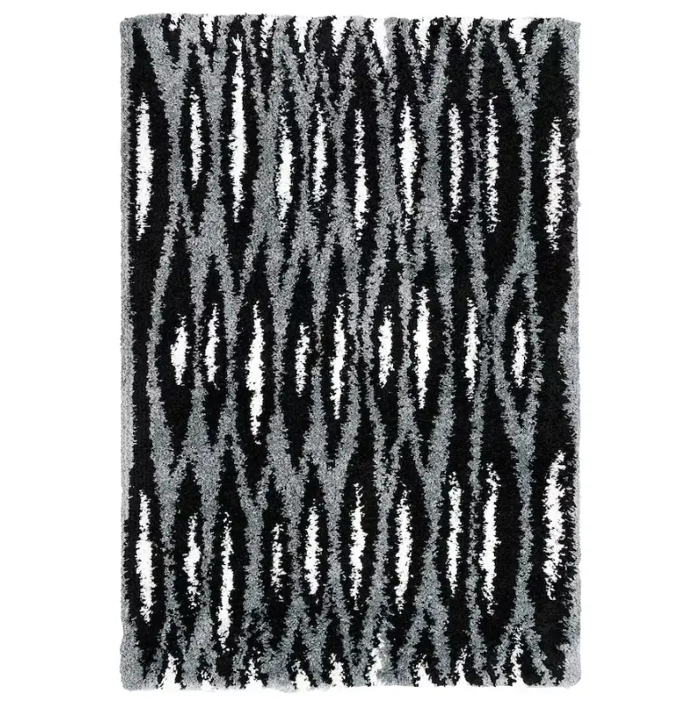 Bullerremsa High-Pile Area Rug In Black-Grey And White, 133X195 Cm 1