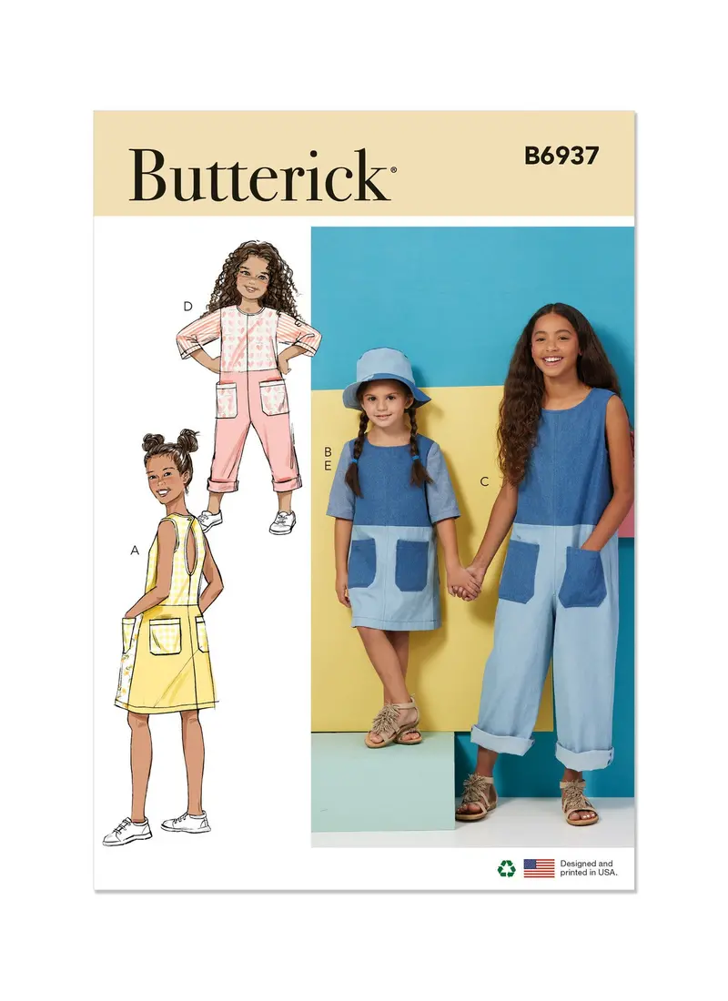 Butterick B6937 Sewing Pattern: Children’S & Girls’ Dress, Romper, And Matching Hat – Sizes Small To Large 1