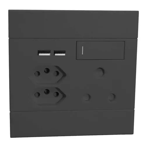 Charcoal 4-Gang × 4-Module Multi-Socket – 3-Pin + Dual 2-Pin + Dual Usb – Model 2Vc227 1
