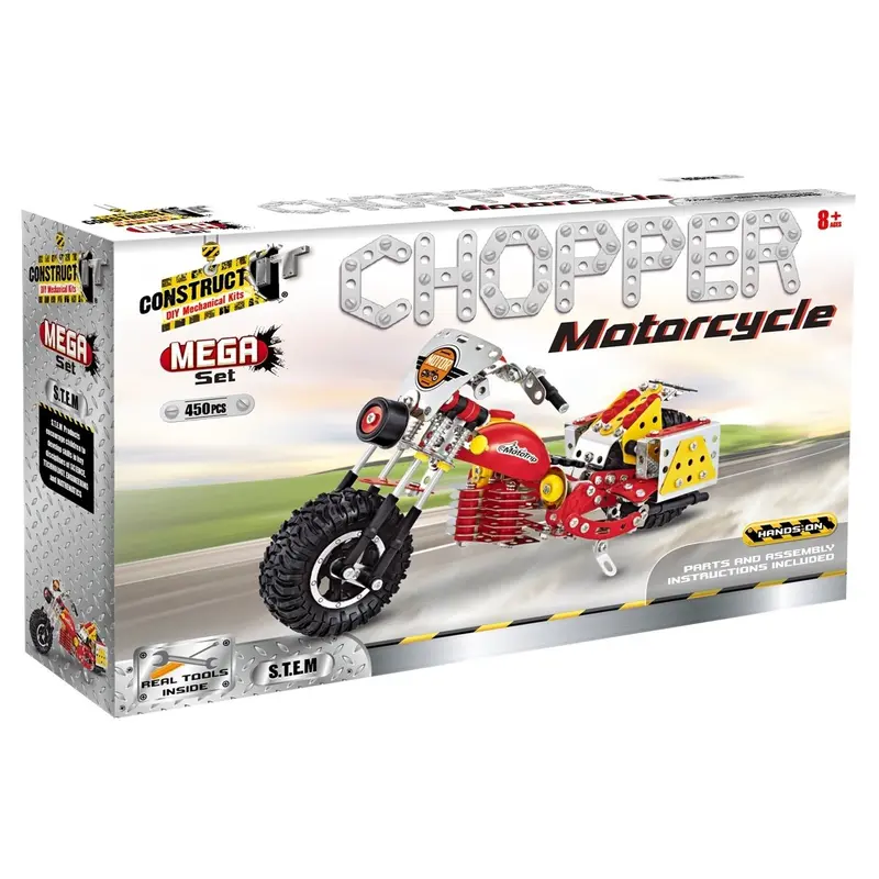 Construct It Chopper Motorcycle Mechanical Model Kit – 450-Piece Stem Building Set 1
