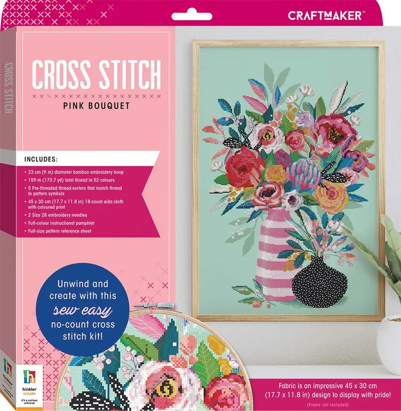 Craft Maker Pink Bouquet Cross-Stitch Starter Kit 1