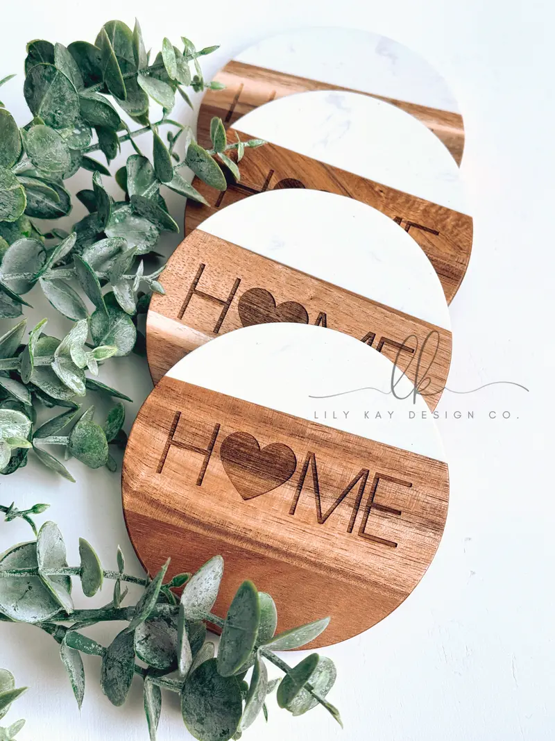 Custom Home Coasters – Engraved Wooden Or Ceramic Set 1