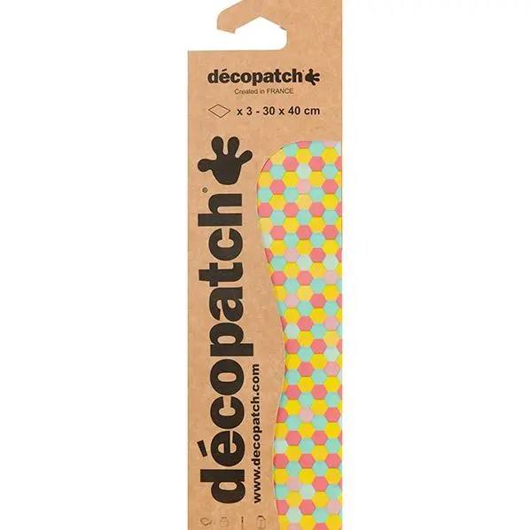 Decopatch Red & Yellow Hexagon Decoupage Paper – 3-Sheet Pack (Ref. 713) 1
