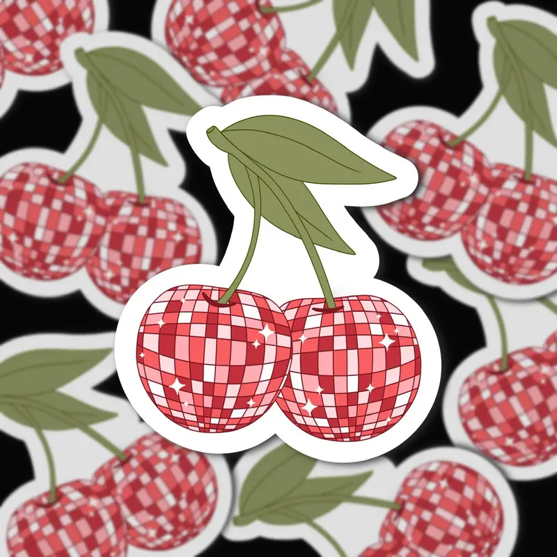 Disco Cherries Vinyl Decal – Fun, Shiny Fruit-Themed Sticker 1