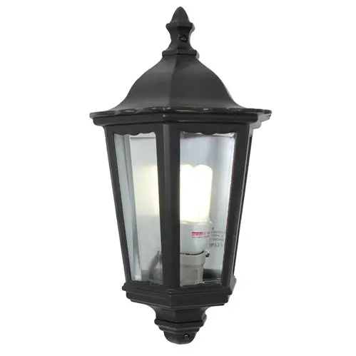 E27 60W Outdoor Wall Lantern – 3-Panel Black Finish, Weather-Resistant 1