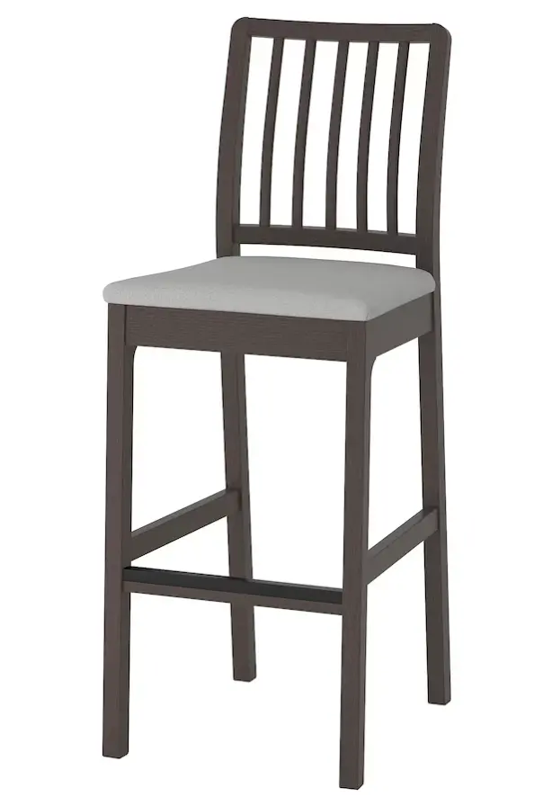 Ekedalen Barstool With Backrest – Dark Brown Seat & Orrsta Light Grey Frame, 75 Cm Height 1