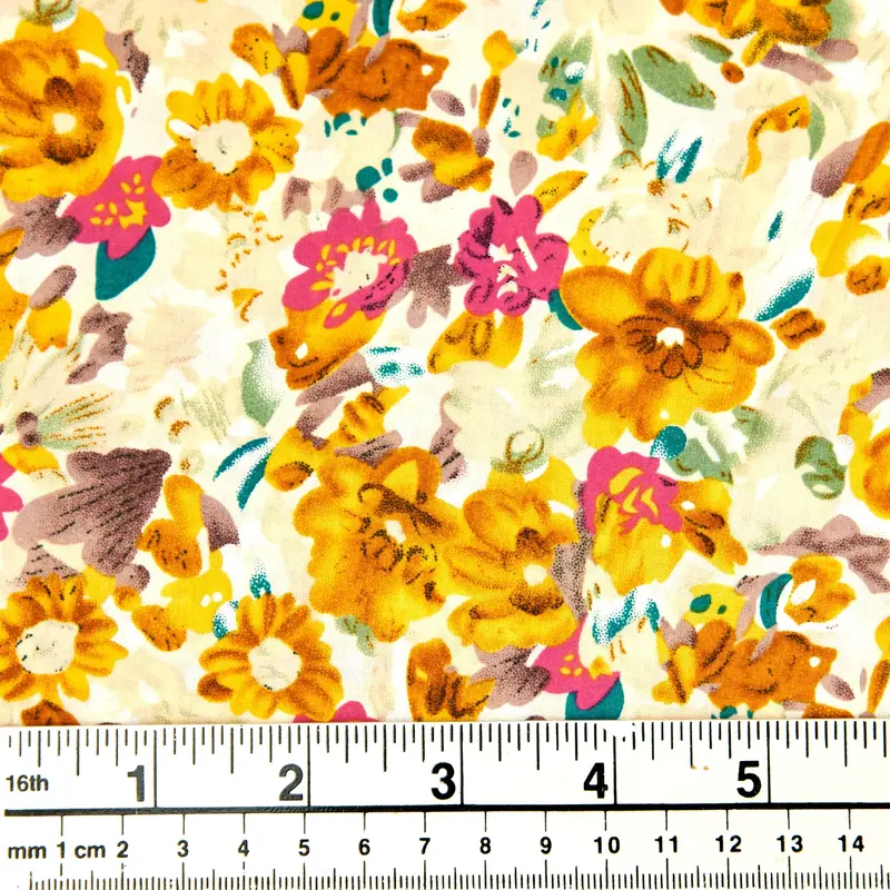 Gold And Pink Floral Cotton Voile Fabric – 140Cm Wide 1