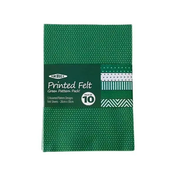 Green Patterned Printed Felt Sheets By Arbee – 12-Sheet Craft Pack 1