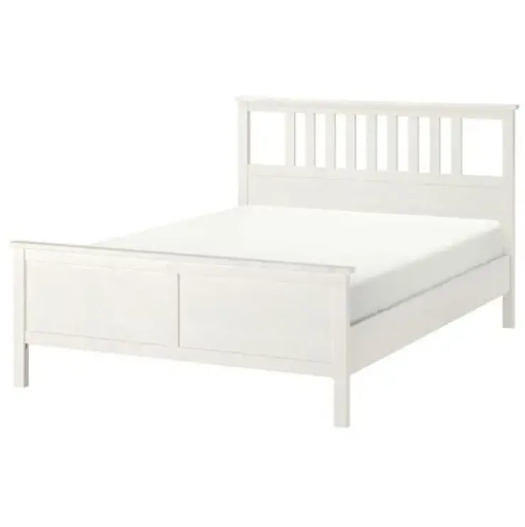 Hemnes White-Varnished Double Bed – With Luroy Slats & Skorva Legs, 160×200 Cm 1