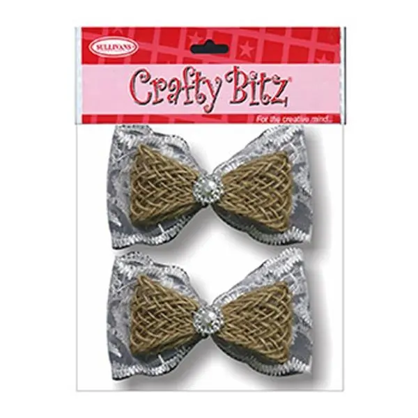 Jute Ribbon Bows – 6.5 X 3.5Cm, Pack Of 2 By Crafty Bitz 1