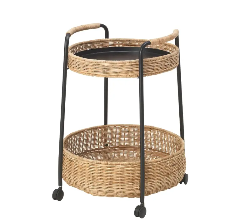 Lubban Rattan Accent Trolley Table – Anthracite Base With Storage 1
