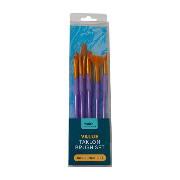Makr Art Brush Set – Purple Handles, 10-Piece Assorted Sizes For Beginners & Artists 1