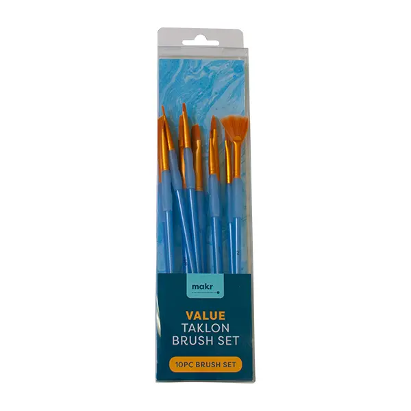 Makr Art Taklon Brush Set – 10-Piece Blue Handle Collection 1