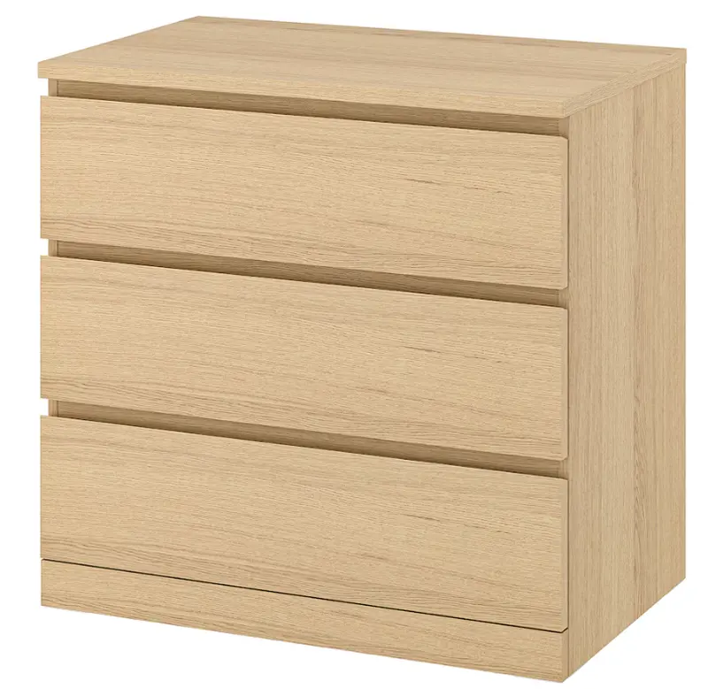Malm 3-Drawer Chest – White Stained Oak Veneer Dresser, 80X78 Cm 1
