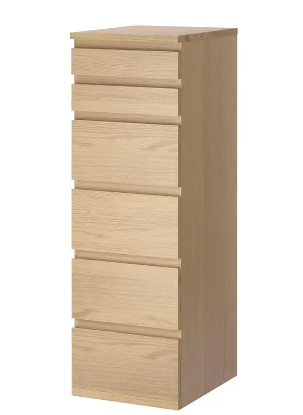 Malm 6-Drawer Chest – White-Stained Oak Veneer With Mirror Fronts, 40X123 Cm 1