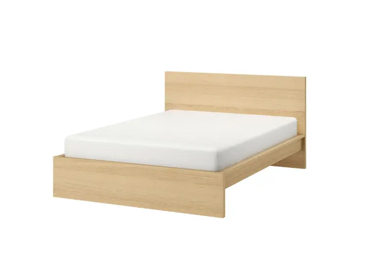 Malm White-Stained Oak Double Bed & Matching Bedside Drawers – 160X200 Cm + 2-Piece Set 1