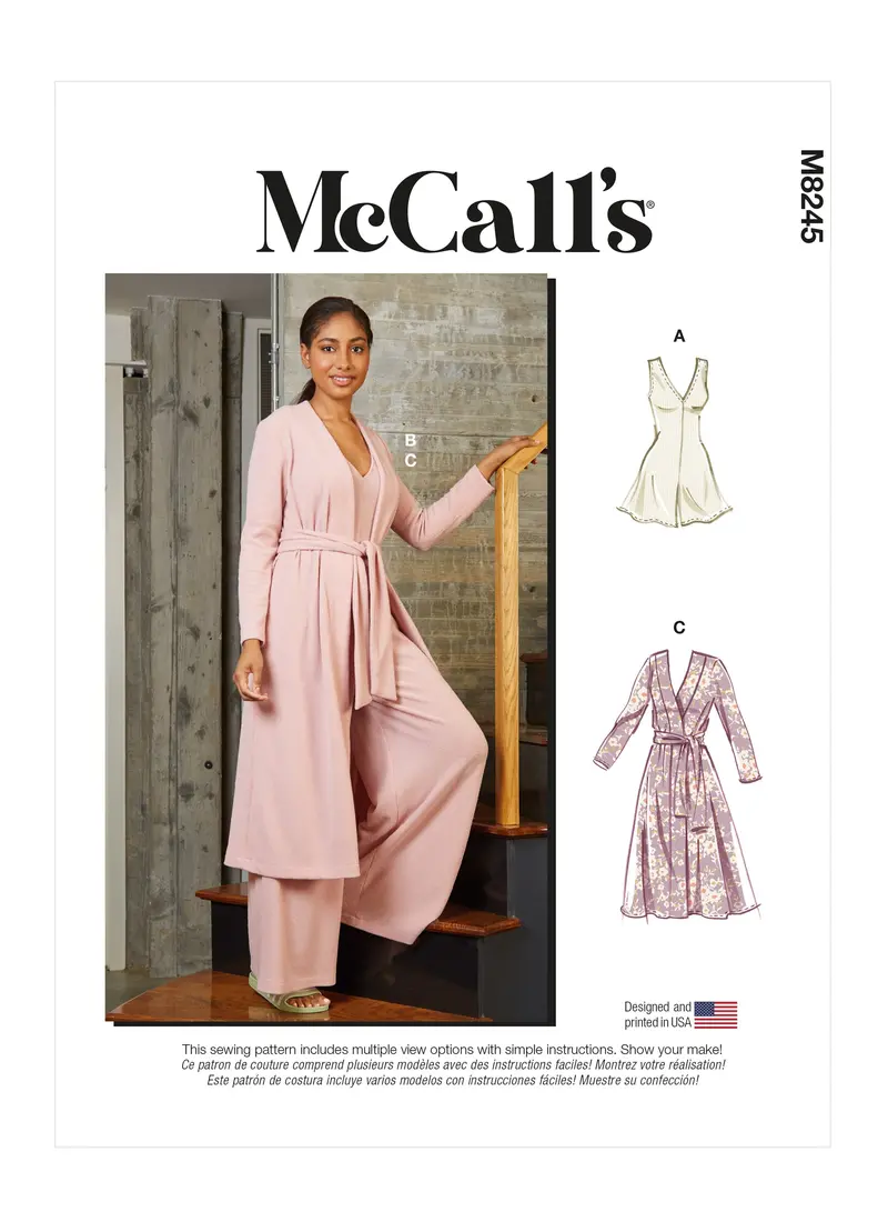 Mccall’S 8245 Sewing Pattern: Misses’ Romper, Jumpsuit, Robe & Sash Ensemble 1