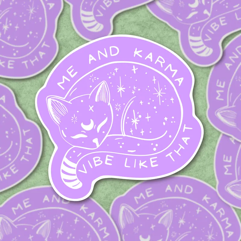 Me And Karma Vibe Like That – Playful Cosmic Connection Sticker 1