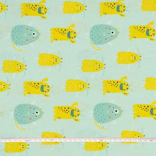 Mint-Colored Little Monsters Cotton Fabric – Playful Print, 112Cm Width 1