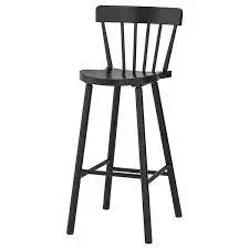 Norraryd Upholstered Bar Stool With Back Support, Black Finish, 74 Cm 1