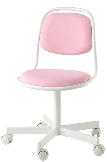 Orfjall Kids’ Study Chair – Adjustable White Seat With Vissle Pink Fabric Backrest 1