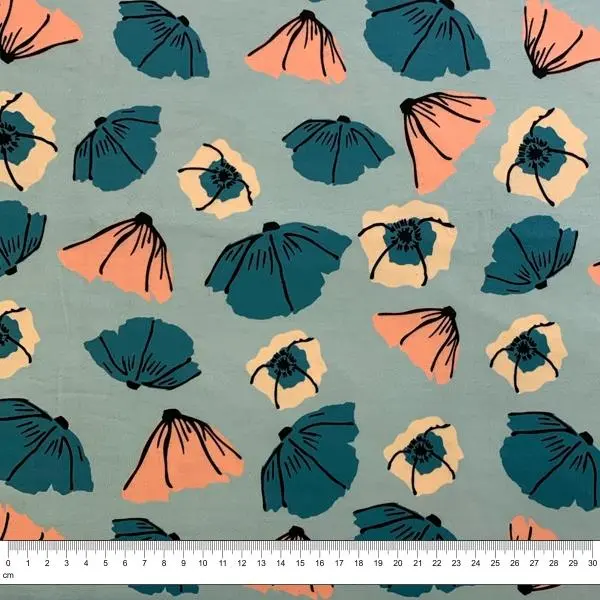 Peach Poppies Printed Jersey Fabric – 150Cm Width 1