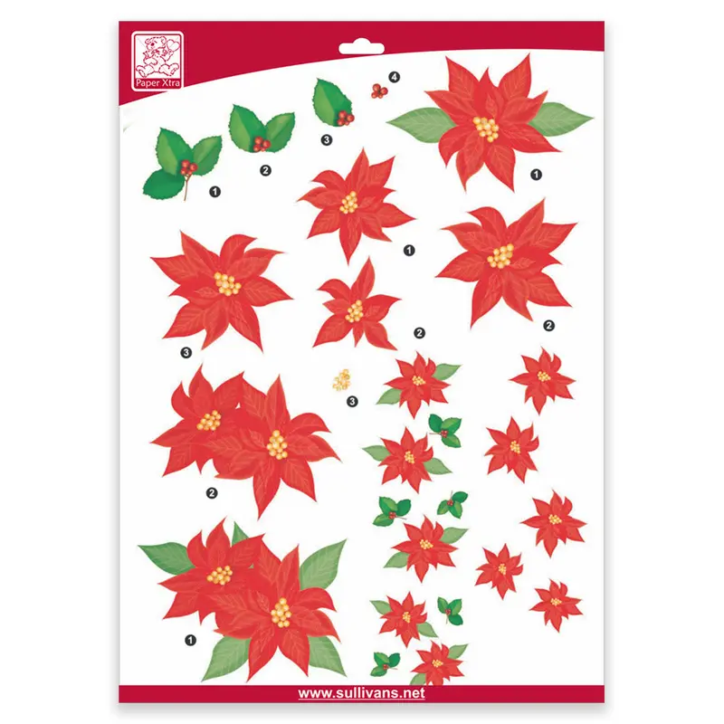 Poinsettia-Themed Decoupage Sheet – 210Mm × 300Mm Festive Craft Paper 1