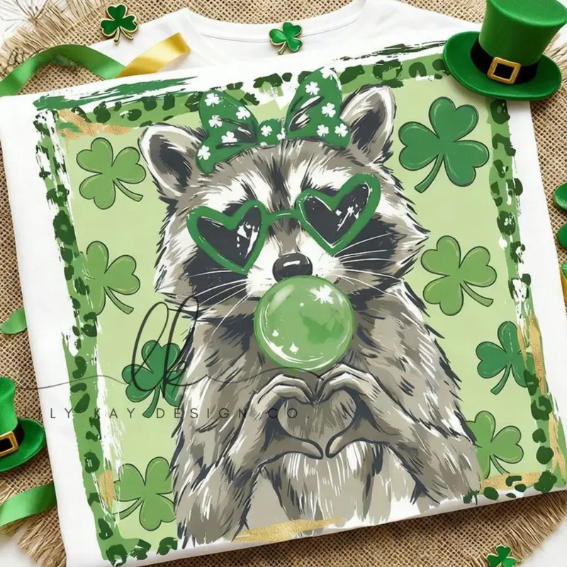 Raccoon & Clover Design – Whimsical Nature-Inspired Art 1