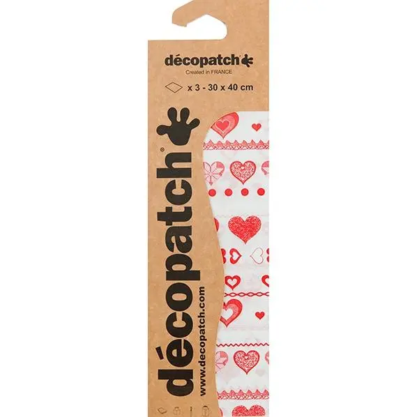 Red Heart-Themed Decoupage Paper Pack – Decopatch #613, 3 Sheets 1