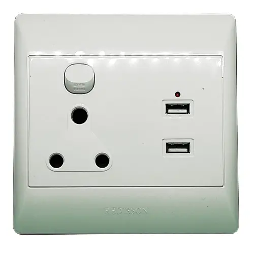 Redisson S001Usb 4X4 Single-Gang Wall Socket With Dual Usb Ports (White) 1