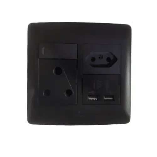 S2-211 Charcoal 4×4 Wall Socket – Dual Usb Charging Ports + 2-Pin Outlet 1