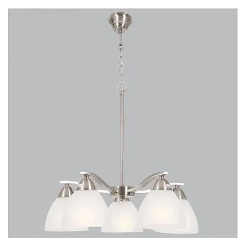 Satin Chrome 5-Light Chandelier – 60W Per Arm, Frosted Glass Shades (Ch167/5) 1