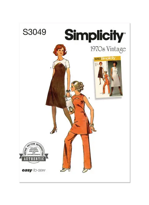 Simplicity Ss3049 Retro 1970S-Inspired Dress, Tunic & Pants Pattern 1
