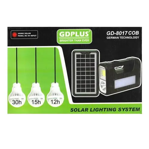 Solar Lighting Kit – Includes 3 Led Bulbs And Controller (Model Gd-8017) 1